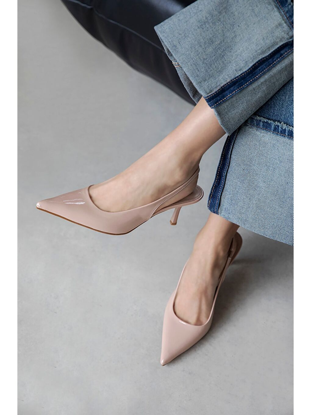 Pembe Raye Kadın Topuklu Rugan Ayakkabı Rose