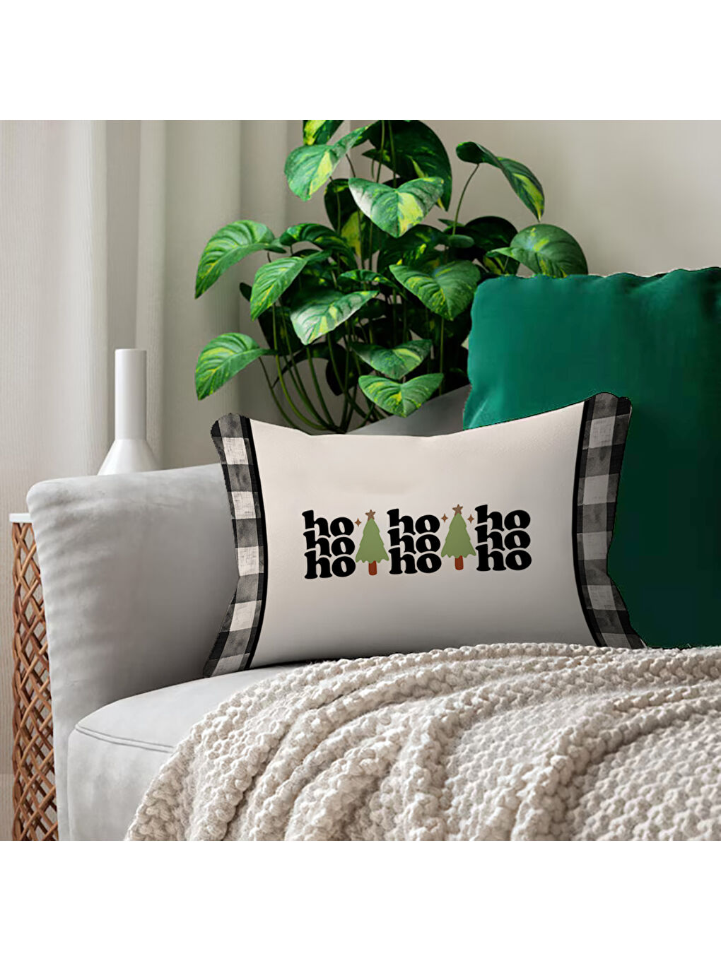 Karışık Yılbaşı Desenli Çift Taraf Baskılı Kadife Kırlent Kılıfı - 35x55 cm | Yumuşak Dokunuş,Özel Tasarım