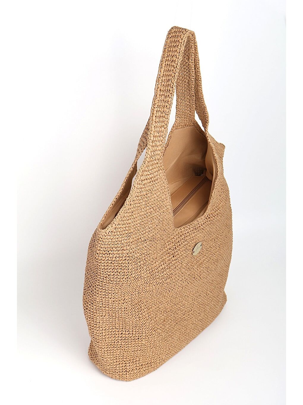 Kahverengi Camel Renk Hasır Örme Plaj Çantası 1183-3