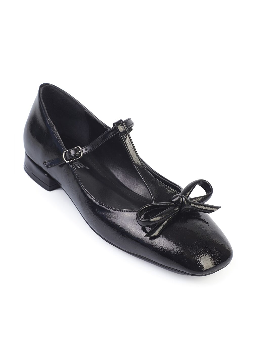 Siyah Suzi Küt Burunlu Bantlı Tokalı Kadın Babet