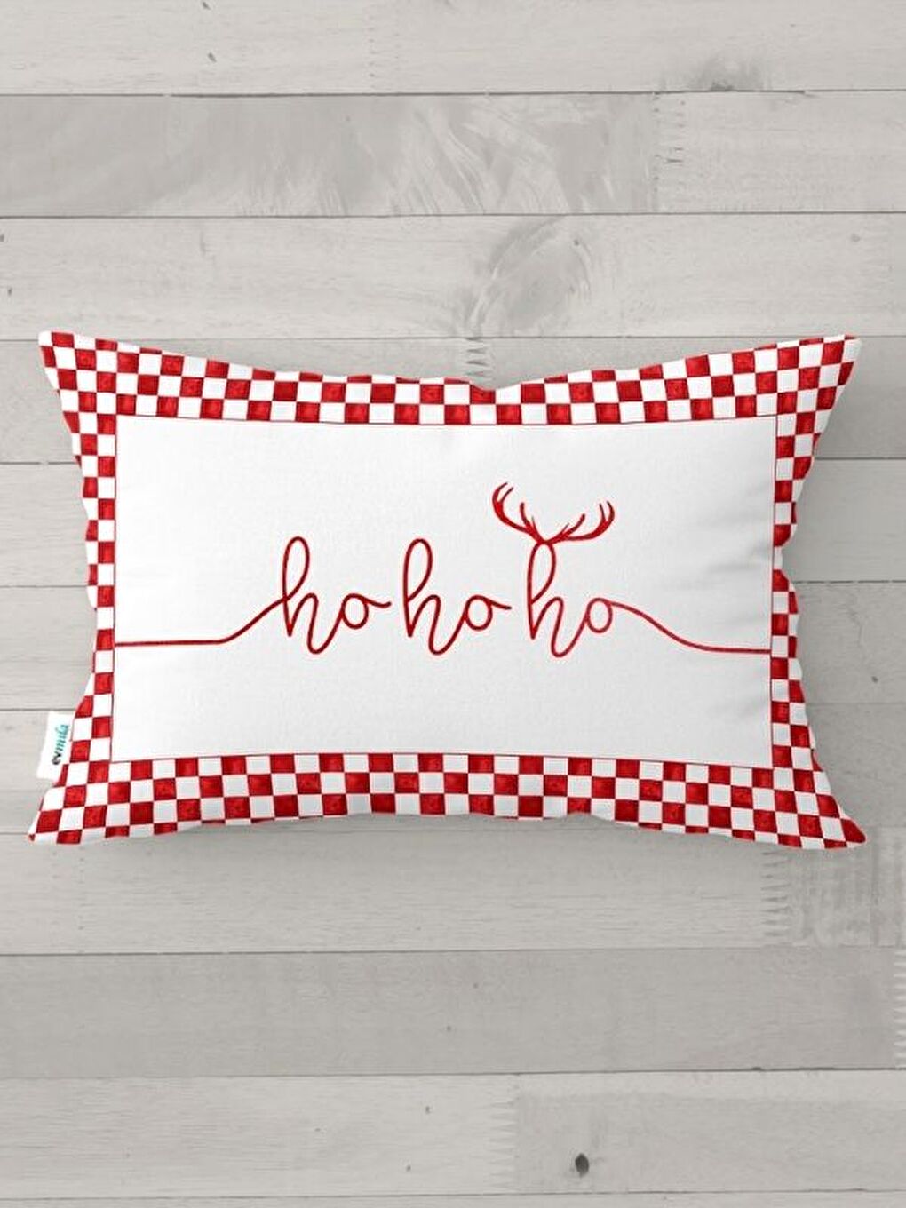 Kırmızı Hoho Yazı Desen Kadife Dikdörtgen Kırlent Kılıfı 35x55 cm Çift Taraf Baskılı Fermuarlı-4