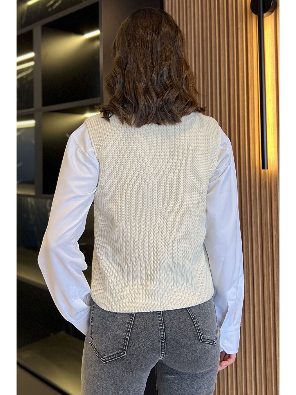 Ekru Kadın Düğmeli Triko Yelek (s-m-l-xl Uyumludur)-2