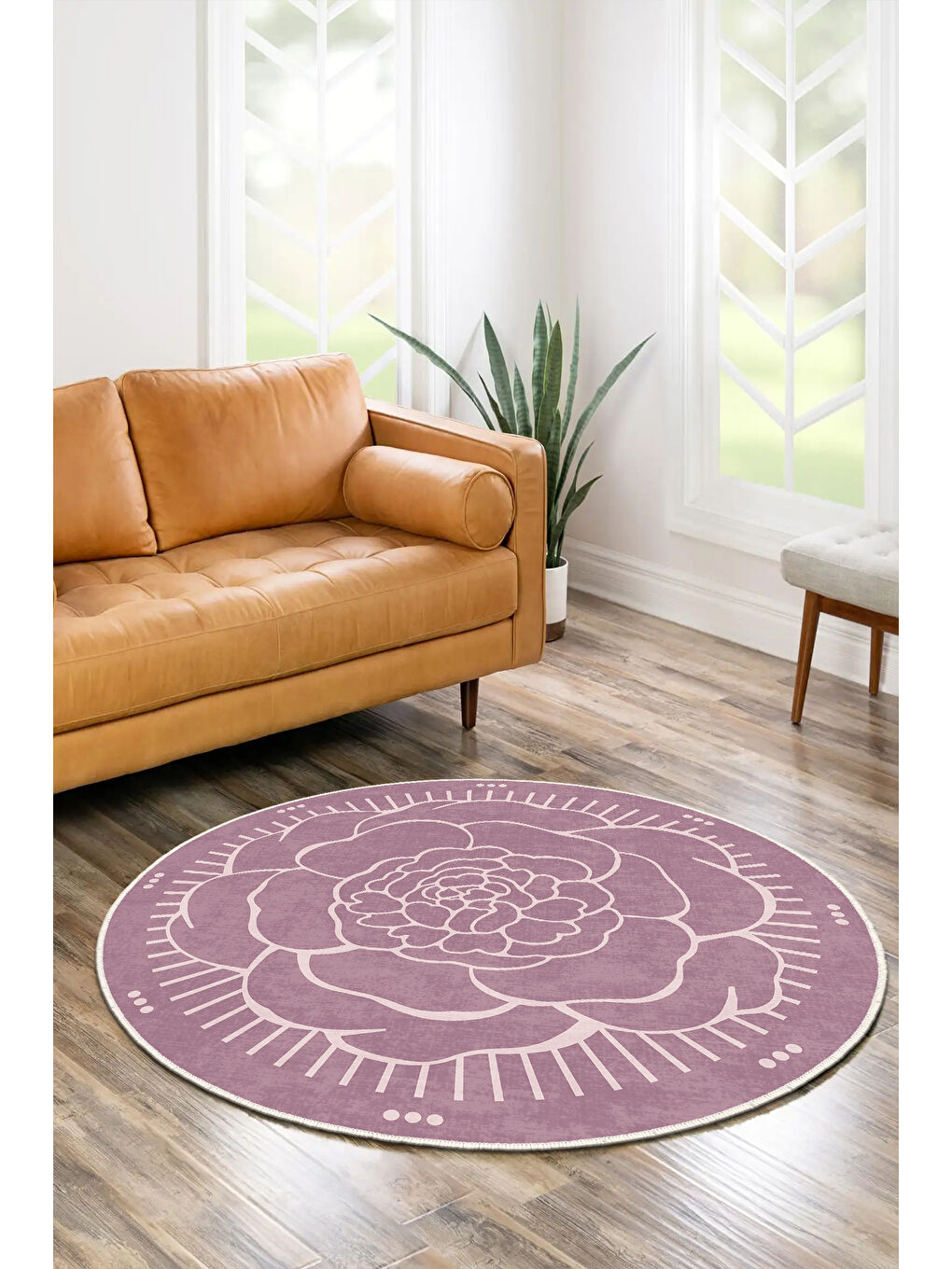 Pembe Dekoratif Salon Halısı, Makinada Yıkanabilir, Kaymaz Taban, İnce & Modern Tasarım-1