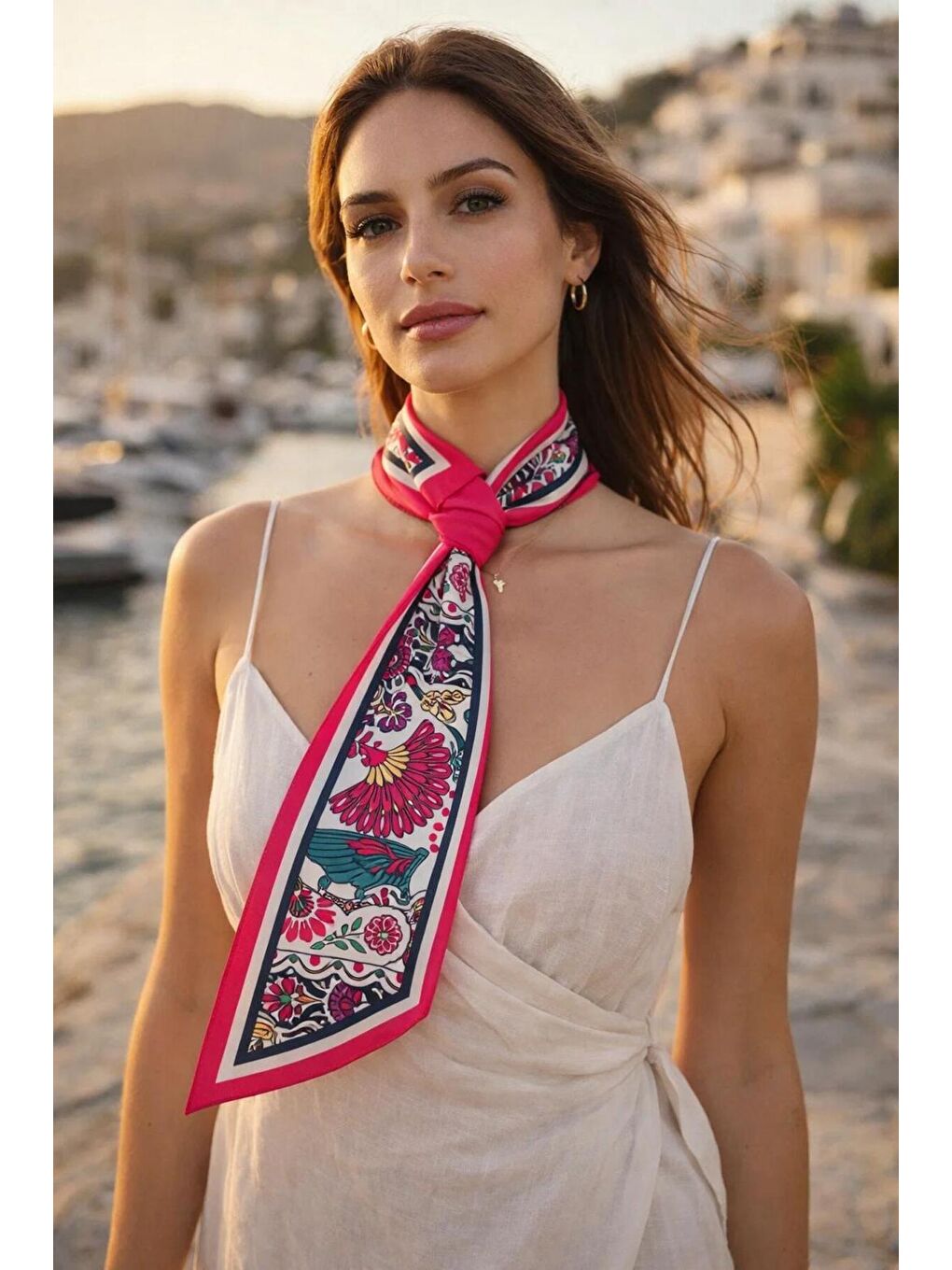 Kadın Fuşya Çiçek Desenli Boyun Fuları FLR1016 COKRENKLI-1