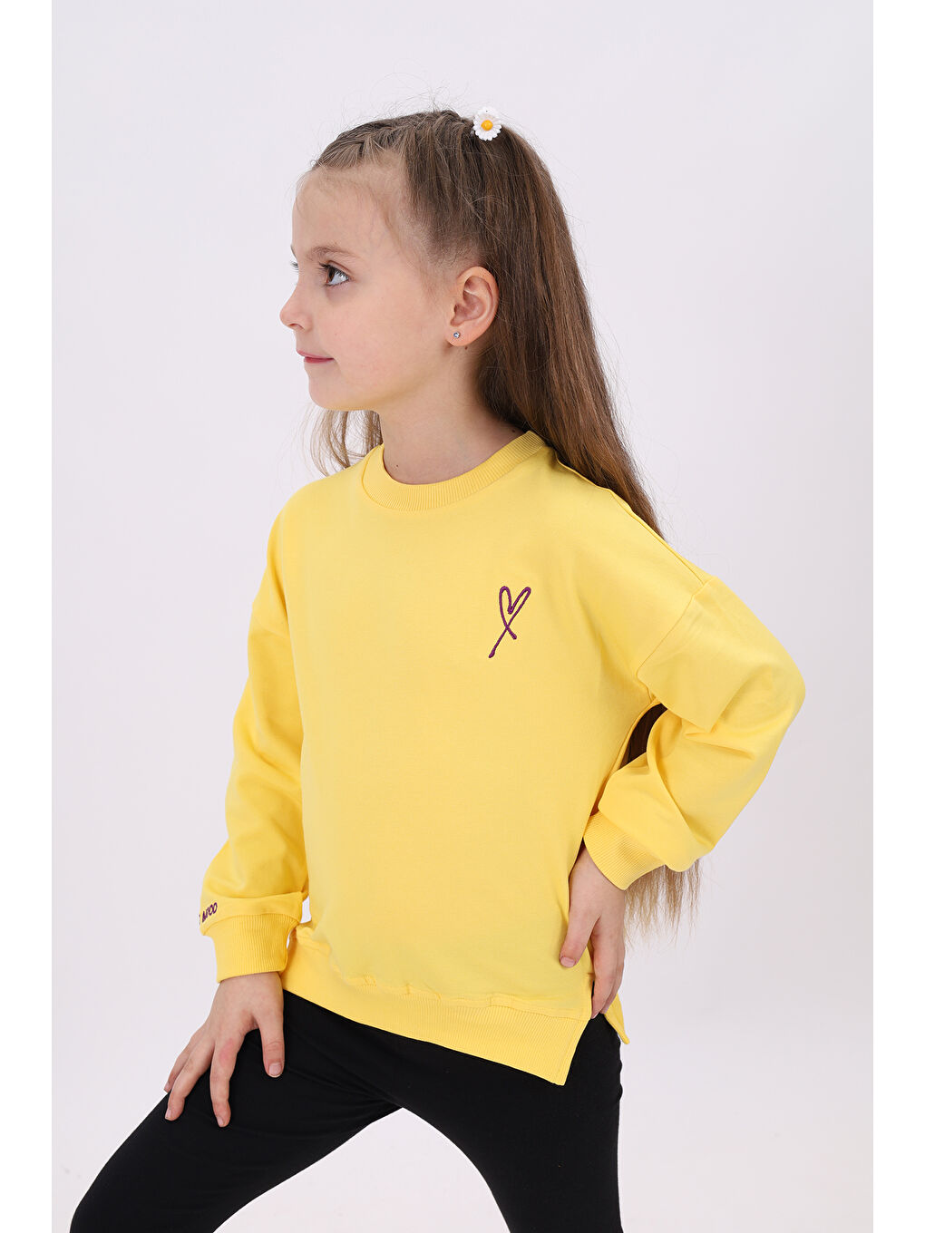 Sarı Kız Çocuk Nakışlı Sweatshirt