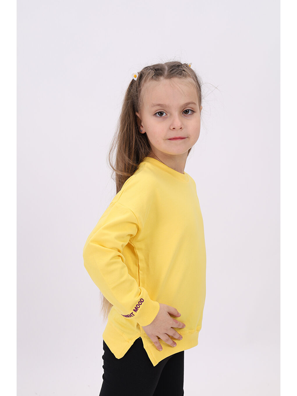 Sarı Kız Çocuk Nakışlı Sweatshirt-1