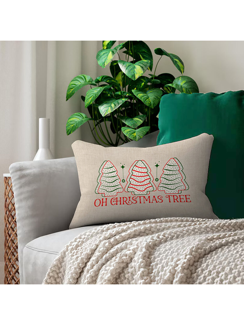 Karışık Yılbaşı Desenli Çift Taraf Baskılı Kadife Kırlent Kılıfı - 35x55 cm | Yumuşak Dokunuş,Özel Tasarım