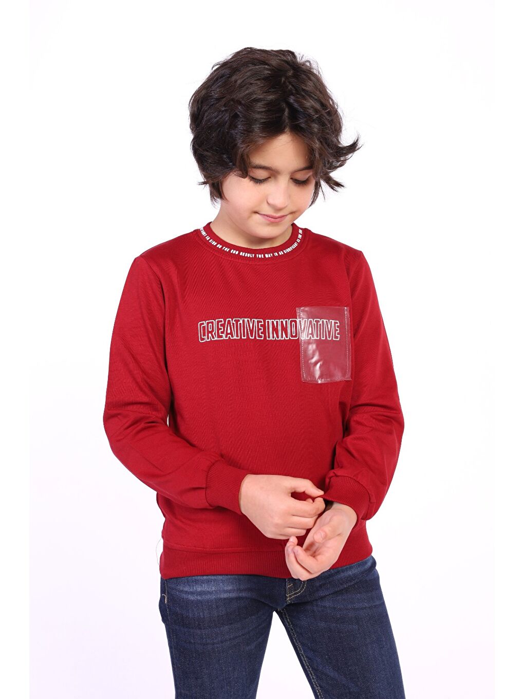 Bordo Erkek Çocuk Creatıve Innovatıve Baskılı Sweatshirt