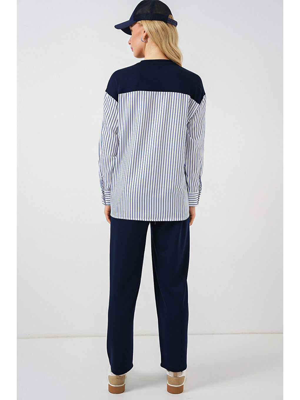 Kadın Çizgili Dokuma İkili Takım 6750 - Lacivert-6