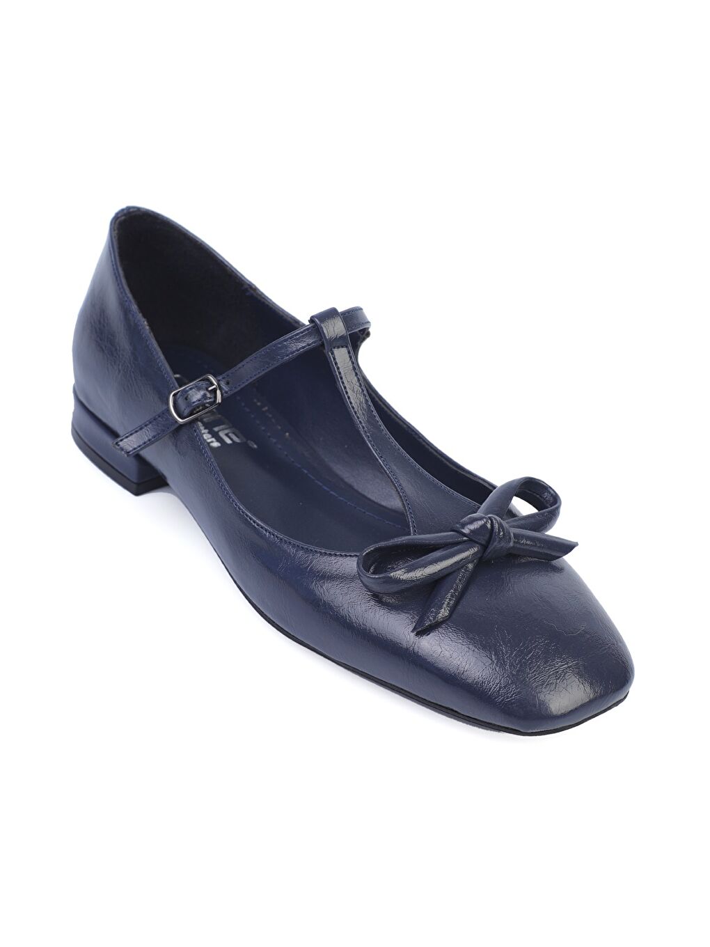 Lacivert Suzi Küt Burunlu Bantlı Tokalı Kadın Babet