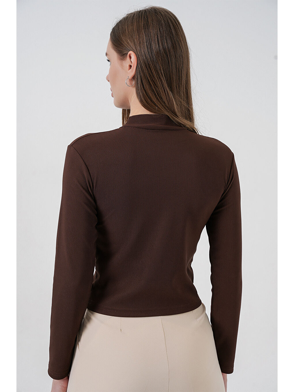 Kadın Kurdale Detay Uzun Kollu Bluz 977 - Kahverengi-4