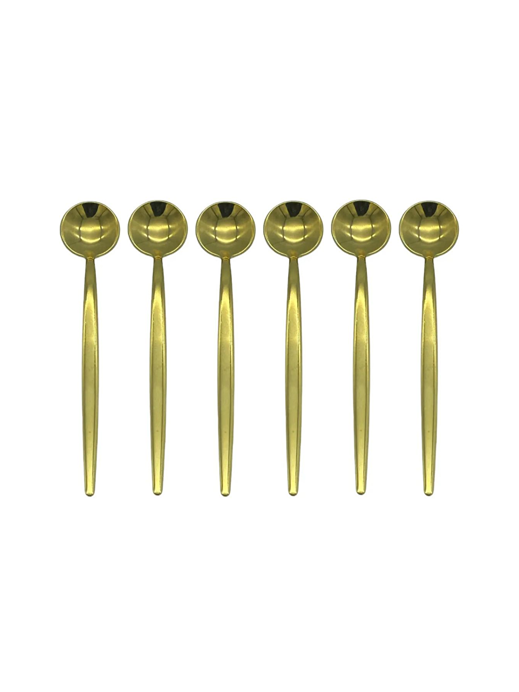 Sarı Gold Yuvarlak Tatlı Kaşık Seti 6 Adet 18/10 Paslanmaz Çelik 6 Kişilik Tatlı Kaşığı Seti 18cm
