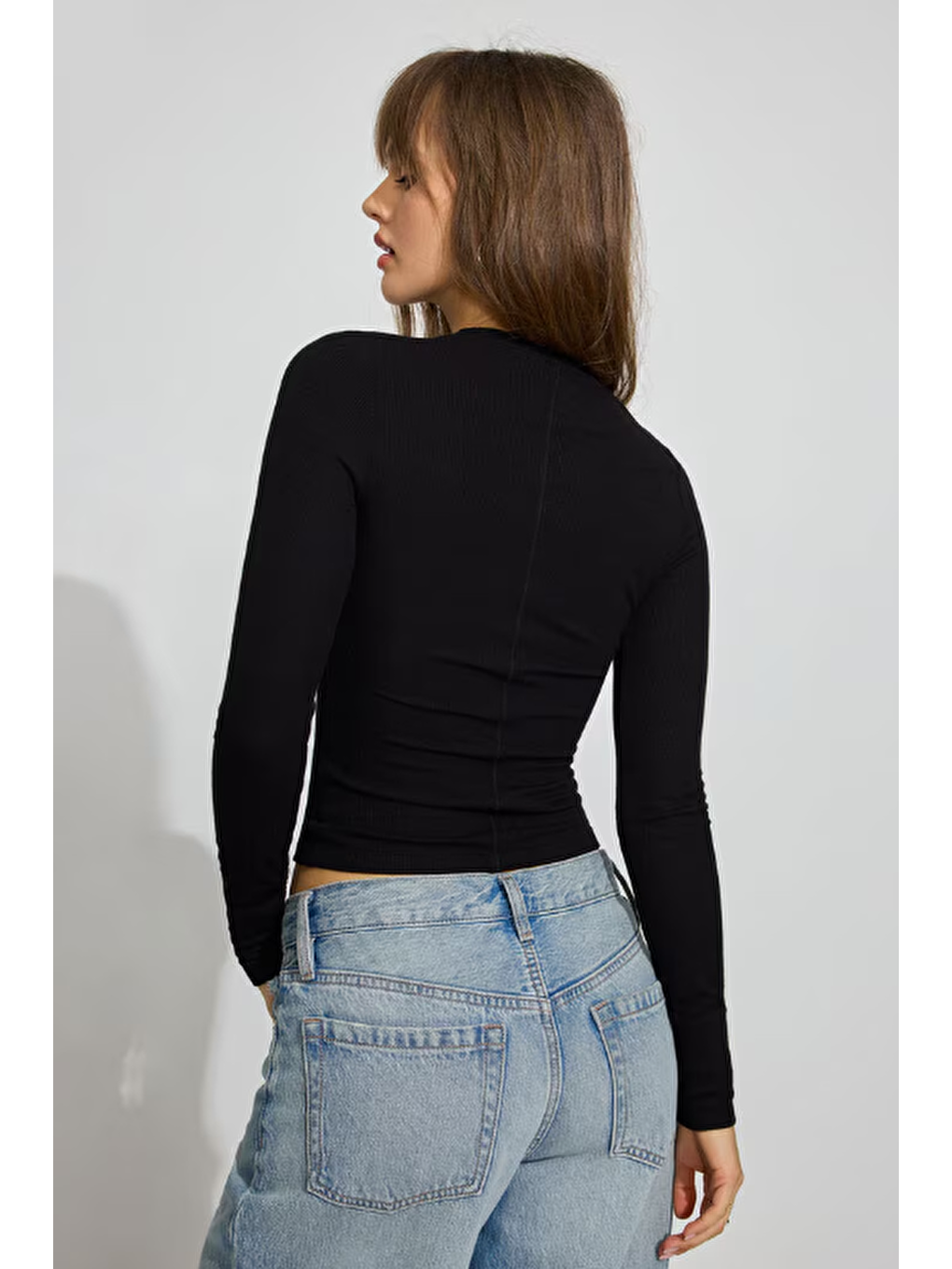 Siyah Bisiklet Yaka Slim Fit Kadın Body Mg2564-1