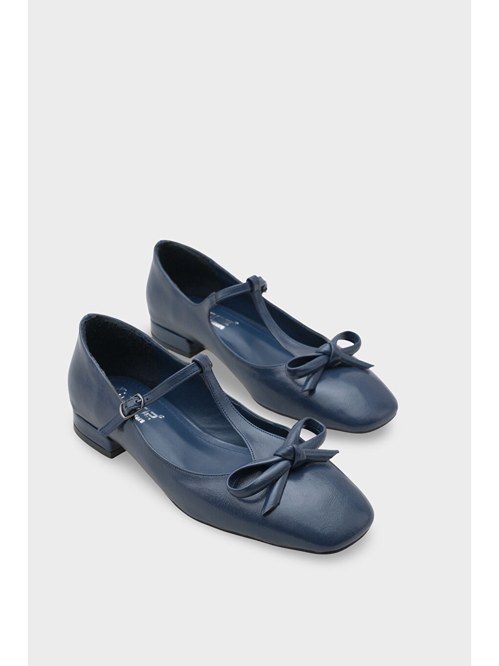 Lacivert Suzi Küt Burunlu Bantlı Tokalı Kadın Babet-2