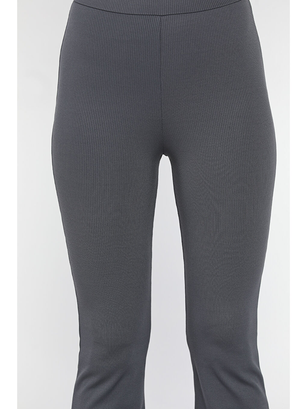 Gri Kadın Yüksek Bel Fitilli İspanyol Paça Tayt-3