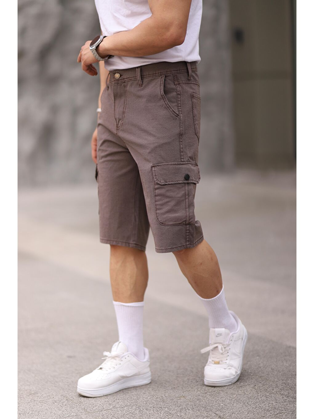 Bordo Erkek Slim Fit Kargo Cepli Kapri Şort