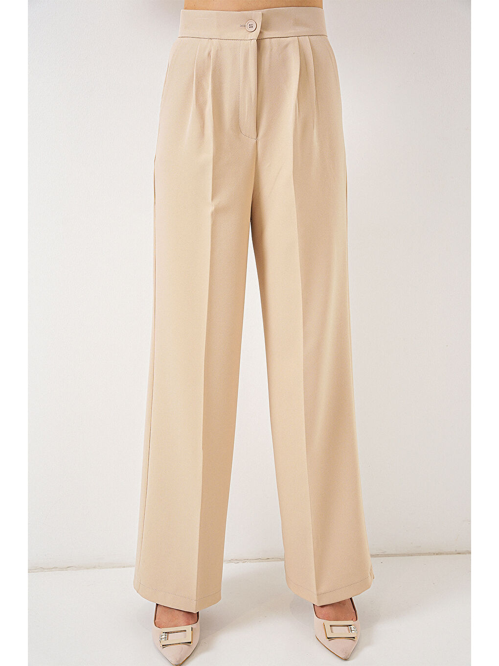 6709 Kadın Yelek Pantolon İkili Takım - Bej-2