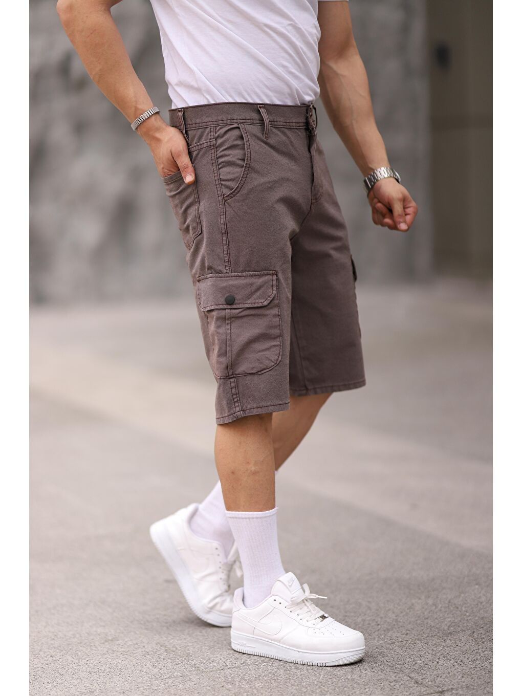 Bordo Erkek Slim Fit Kargo Cepli Kapri Şort-1