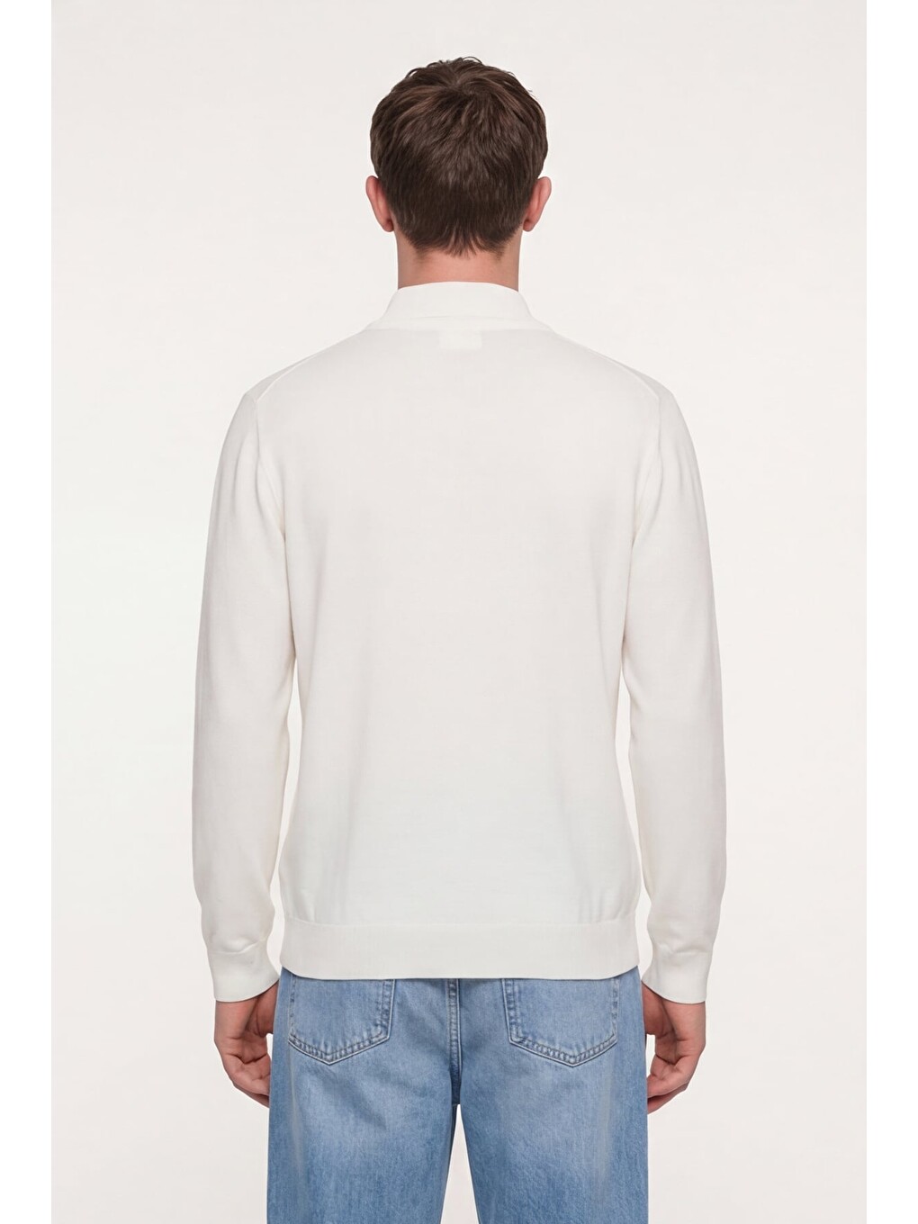 Beyaz Kemik Slim Fit Yarım Balıkçı Yaka Yünlü Triko Kazak-3