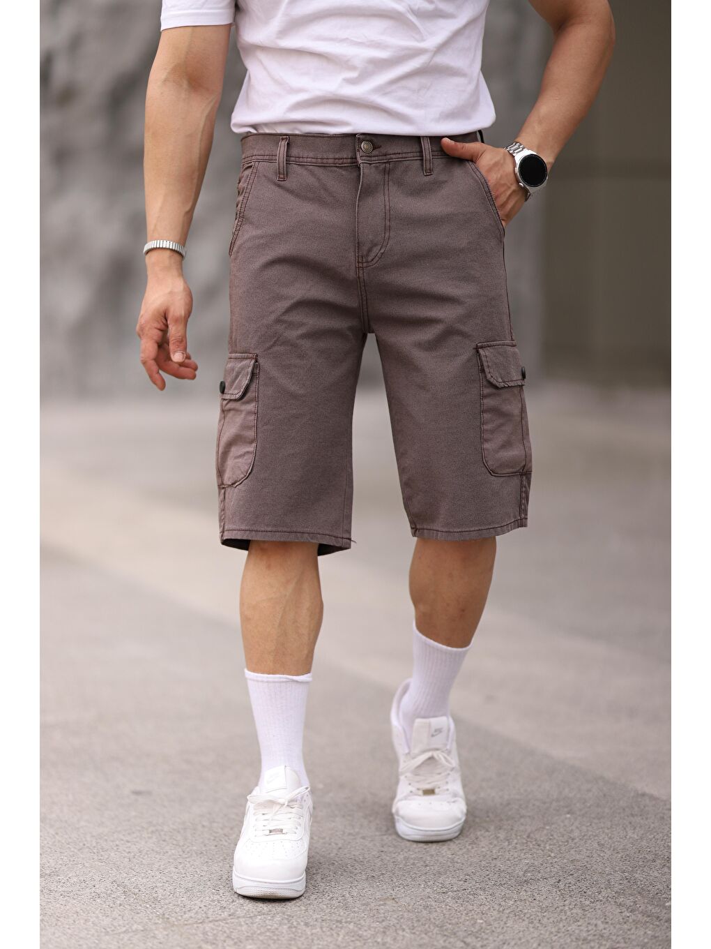 Bordo Erkek Slim Fit Kargo Cepli Kapri Şort-2