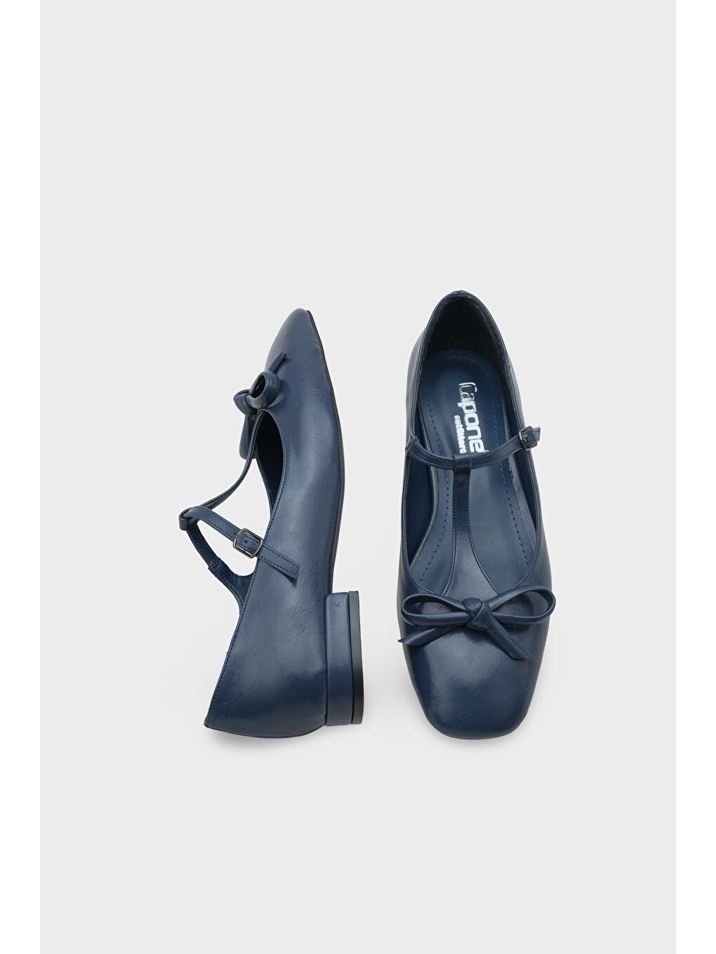 Lacivert Suzi Küt Burunlu Bantlı Tokalı Kadın Babet-4