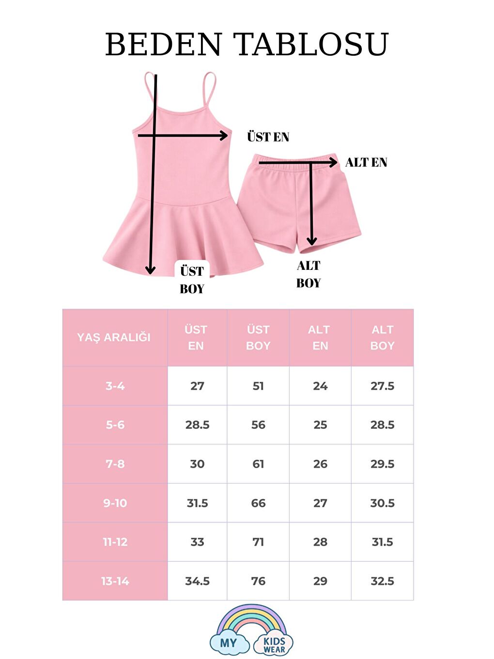 Pembe Kız Çocuk Garson Mayo Elbiseli Şortlu 2’li Takım 12415-1