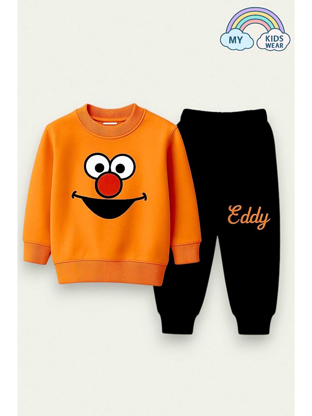 Turuncu Erkek Çocuk Sweatshirt ve Eşofman Altı Takımı–Elmo Desenli 1-5 Yaş 12012