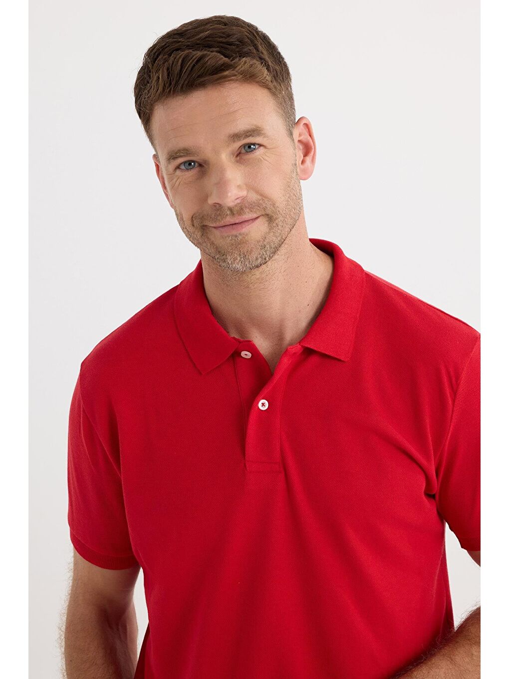 Erkek Regular Fit Klasik Kesim Pamuklu Yumuşak Dokulu Serin Tutan Kumaş Düz Kırmızı Polo Yaka Tişört-1