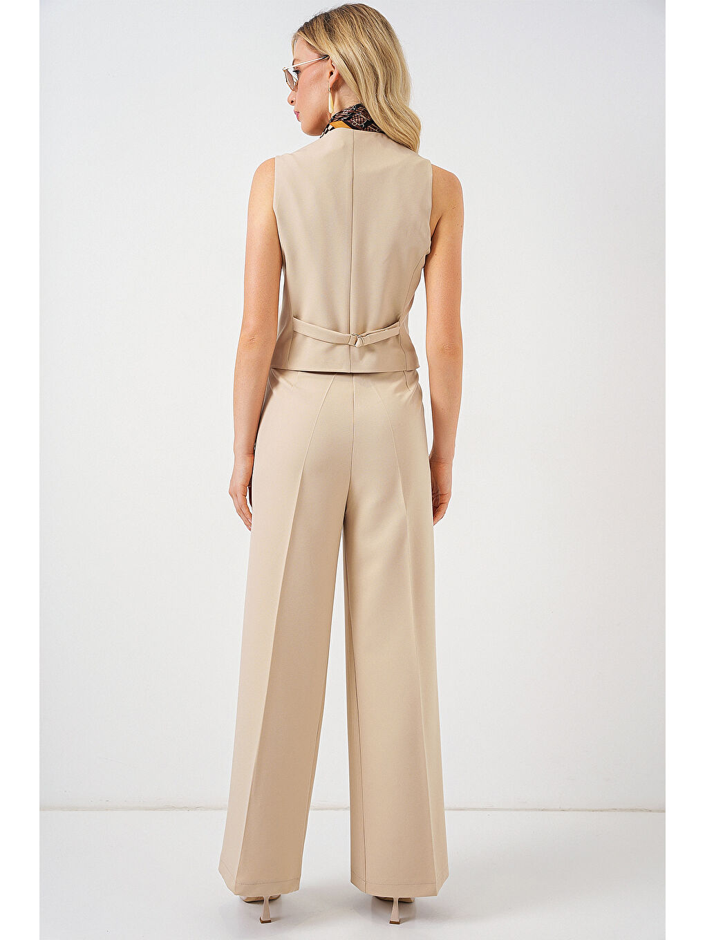 6709 Kadın Yelek Pantolon İkili Takım - Bej-6