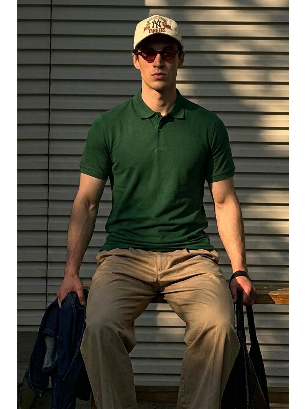 Erkek Klasik Slim Fit Yeşil Polo Yaka Tişört-1