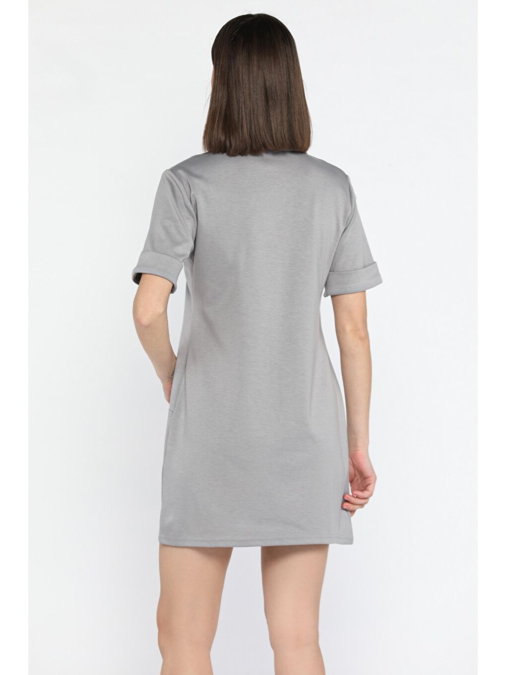 Gri Polo Yaka Duble Kol Kadın Elbise-2