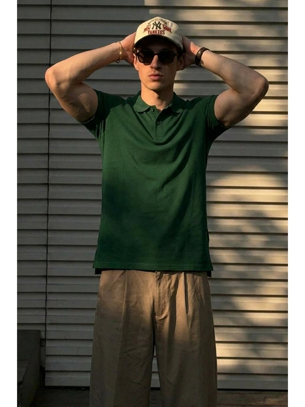Erkek Klasik Slim Fit Yeşil Polo Yaka Tişört-3