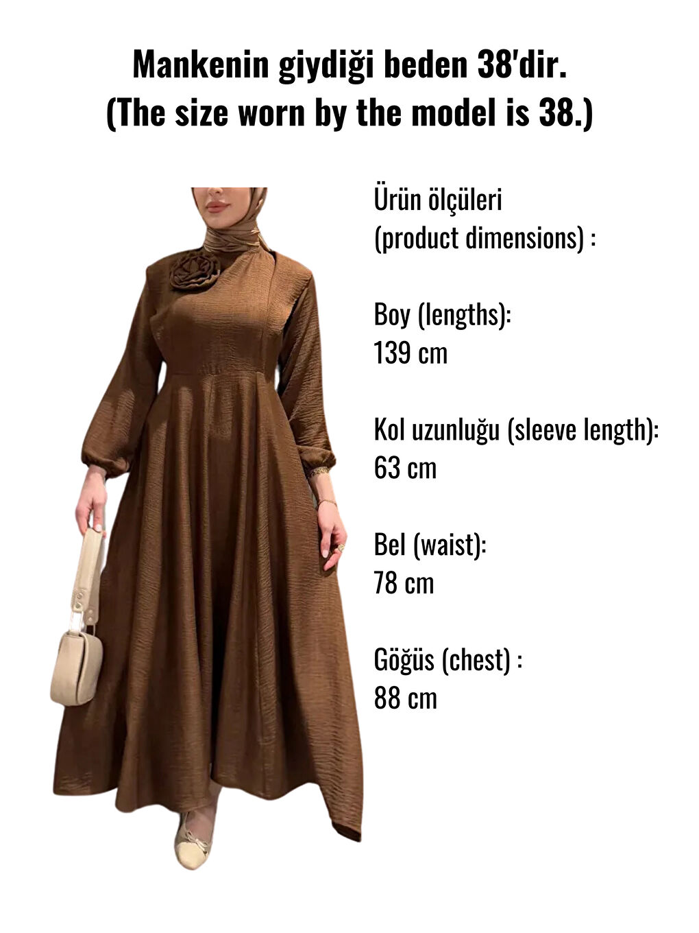 Kırmızı Gül Detaylı Tesettür Kloş Elbise-8