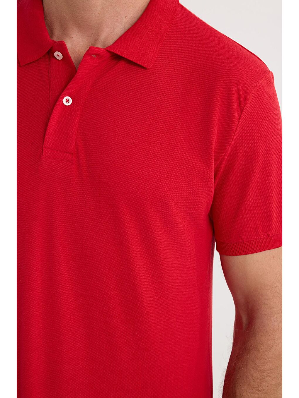 Erkek Regular Fit Klasik Kesim Pamuklu Yumuşak Dokulu Serin Tutan Kumaş Düz Kırmızı Polo Yaka Tişört-2