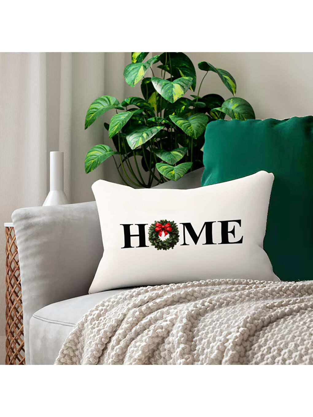 Karışık Yılbaşı Desenli Çift Taraf Baskılı Kadife Kırlent Kılıfı - 35x55 cm | Yumuşak Dokunuş,Özel Tasarım