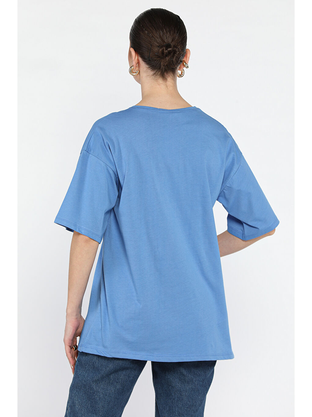 İndigo Bisiklet Yaka Ön Baskılı Kadın Tişört-2