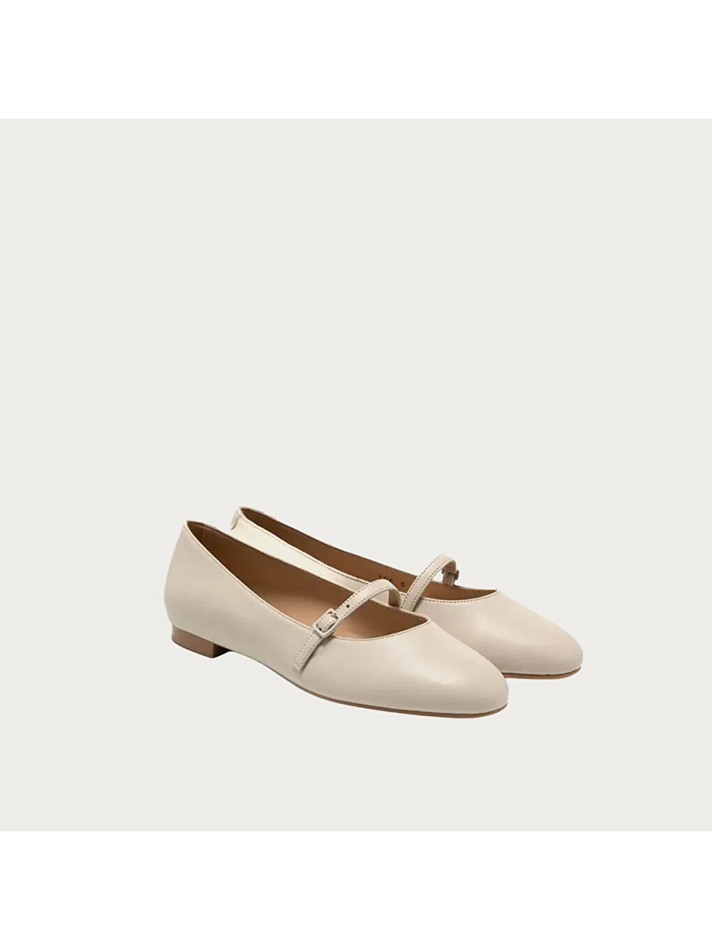 Bej Kadın Babet 70P5 Leather Ballet Flats With Strap-2