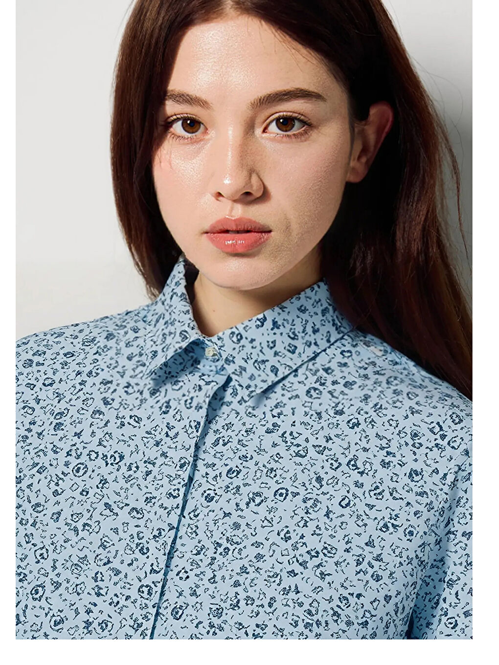 Kadın Mavi Mix %100 Pamuk Desenli Regular Fit Gömlek-5