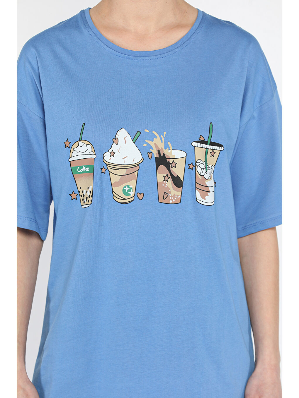 İndigo Bisiklet Yaka Ön Baskılı Kadın Tişört-3