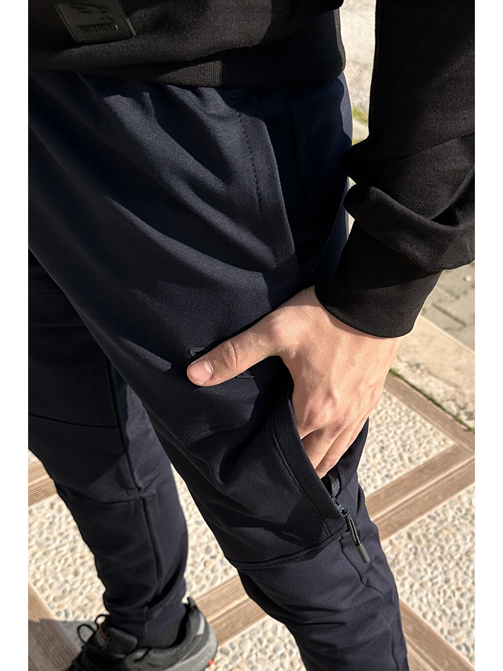 Paçası Beli Lastikli 3 Cepli Fermuar Detaylı Erkek Eşofman Altı 6630 Lacivert-2