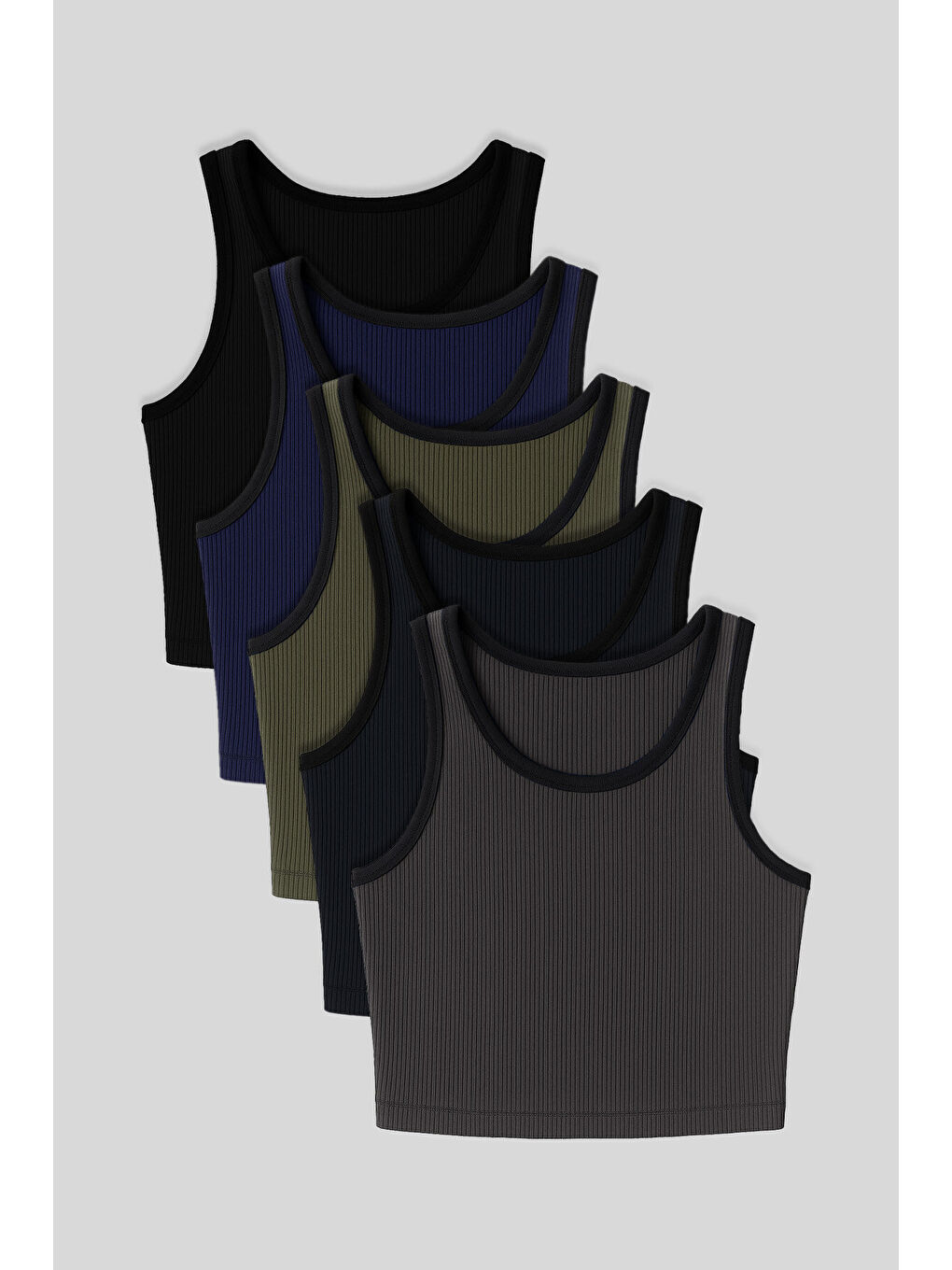 Siyah Basic U Yaka 5li Paket Kadın Crop Top Atlet - 97160