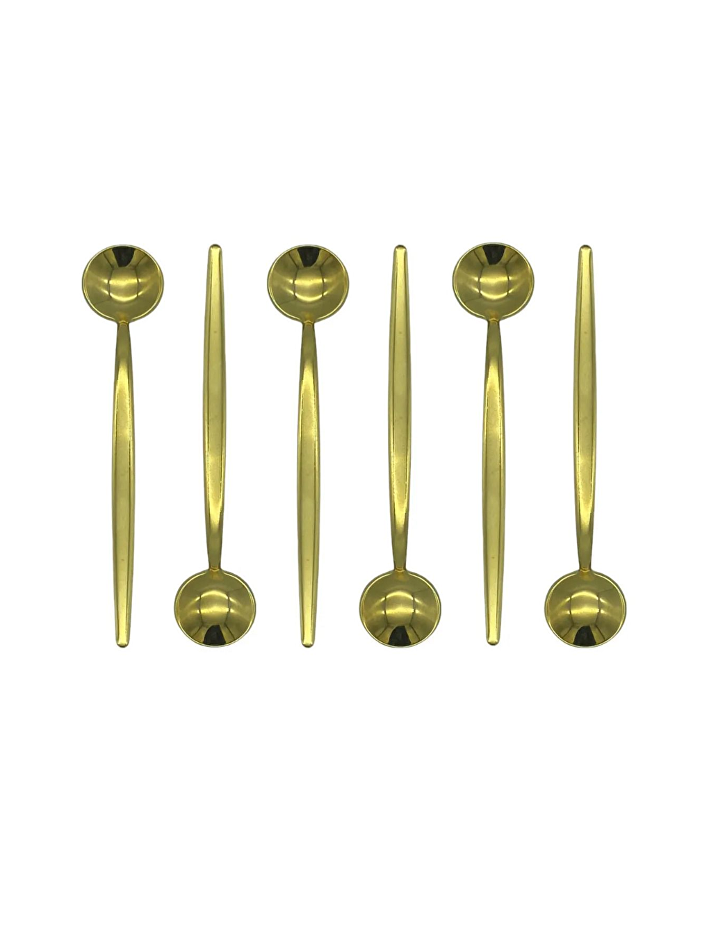 Sarı Gold Yuvarlak Tatlı Kaşık Seti 6 Adet 18/10 Paslanmaz Çelik 6 Kişilik Tatlı Kaşığı Seti 18cm-2