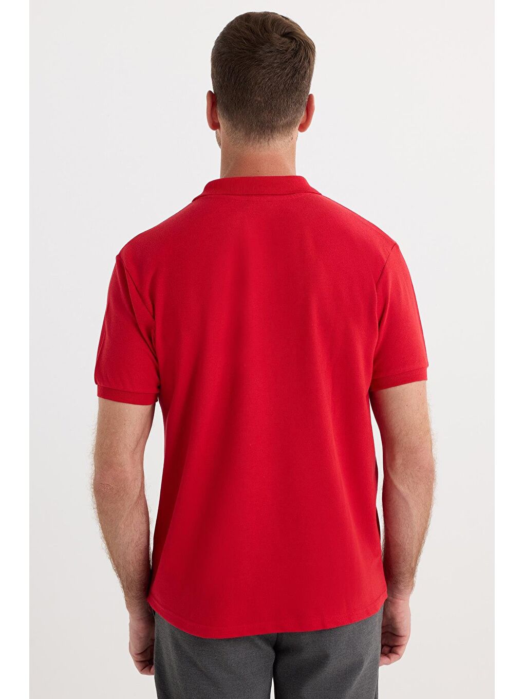Erkek Regular Fit Klasik Kesim Pamuklu Yumuşak Dokulu Serin Tutan Kumaş Düz Kırmızı Polo Yaka Tişört-5