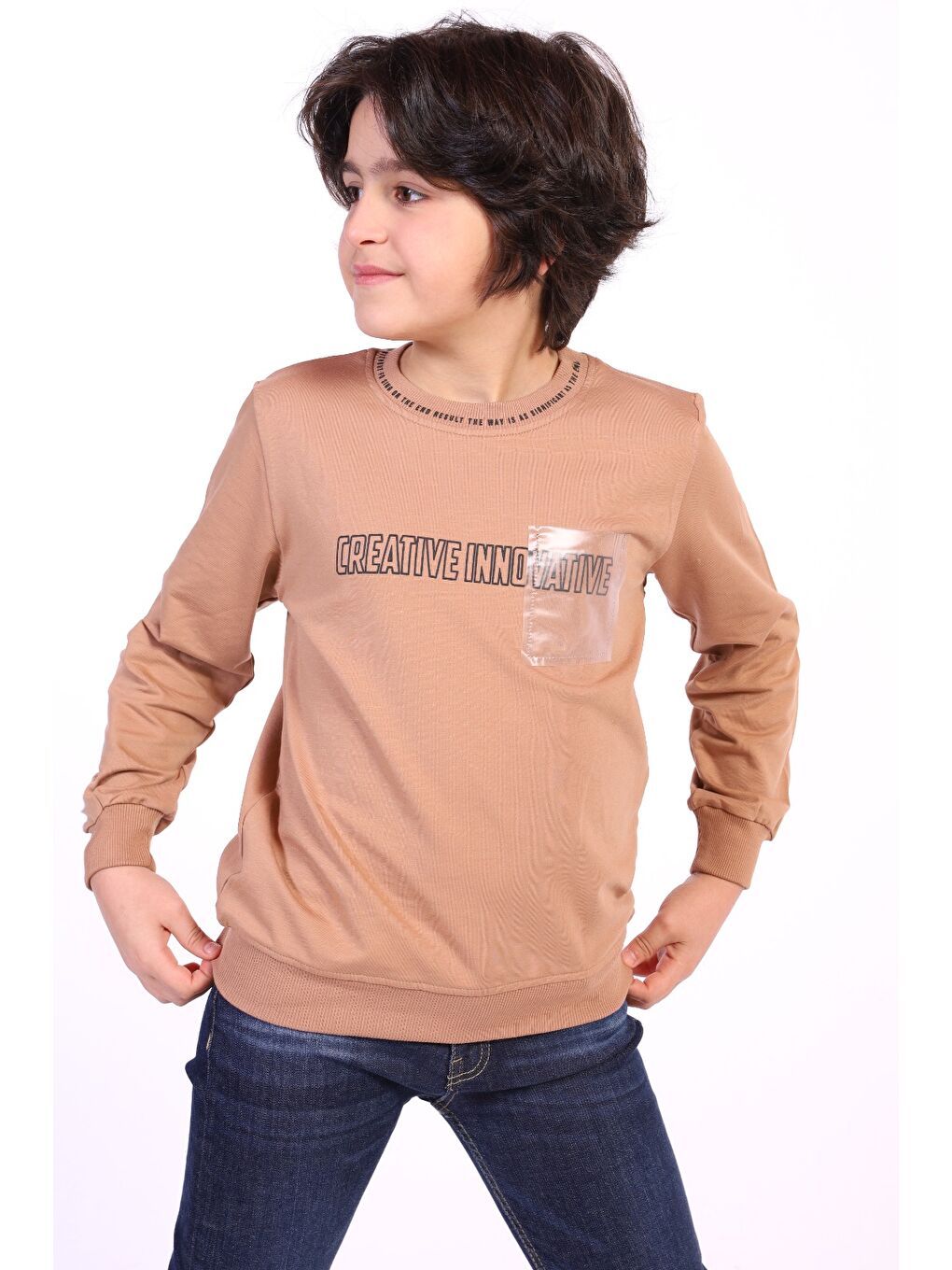 Kahverengi Erkek Çocuk Creatıve Innovatıve Baskılı Sweatshirt