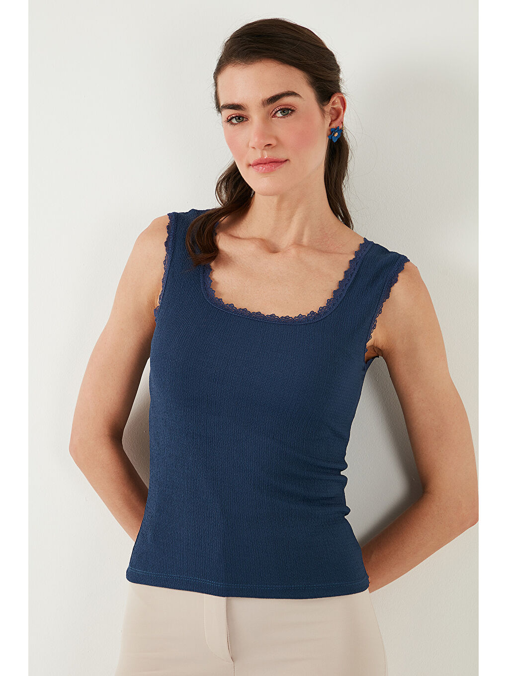 Lila Slim Fit Kalın Dantelli Kare Yaka Bürümcük 2'li Paket Atlet 5864979S2-2