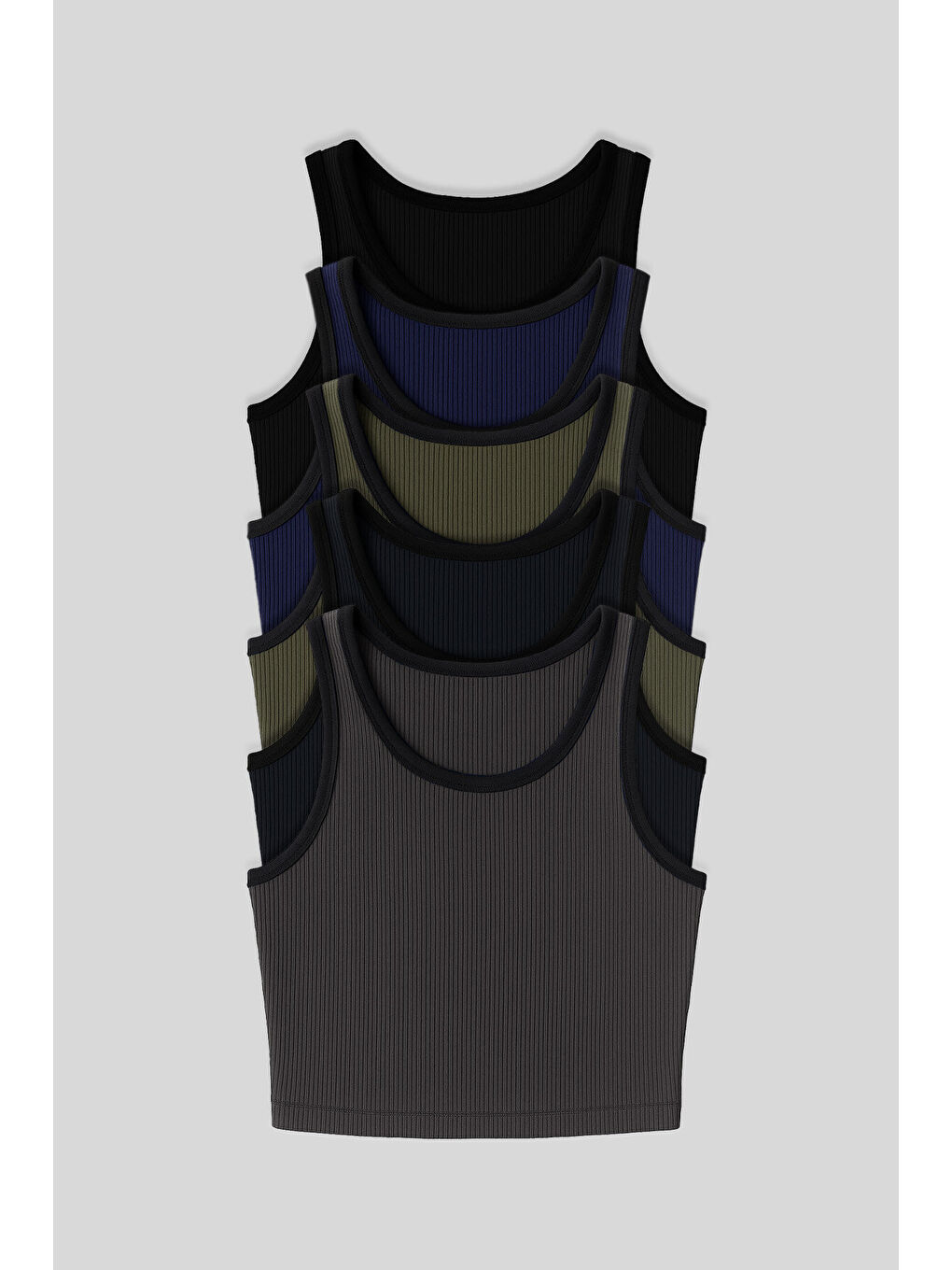 Siyah Basic U Yaka 5li Paket Kadın Crop Top Atlet - 97160-1