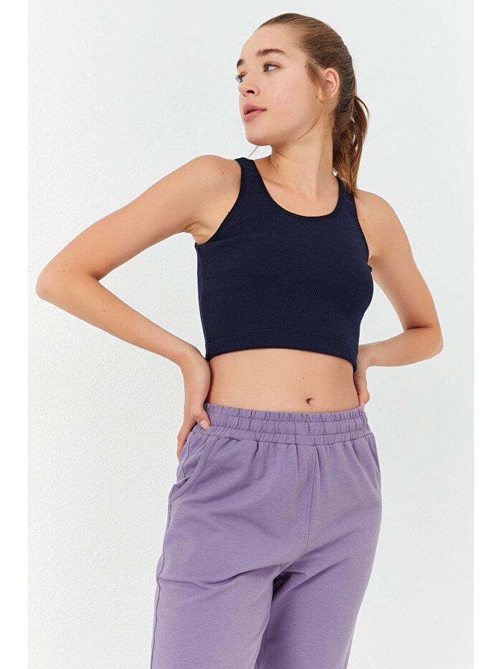 Siyah Basic U Yaka 5li Paket Kadın Crop Top Atlet - 97160-2