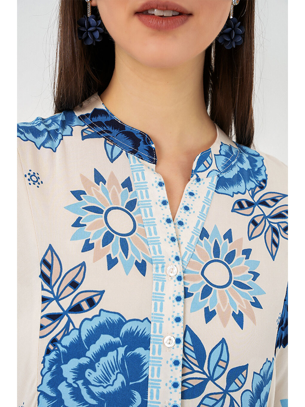 Mavi Kadın Desenli Uzun Tesettür Elbise 2585 - C.Saks-4