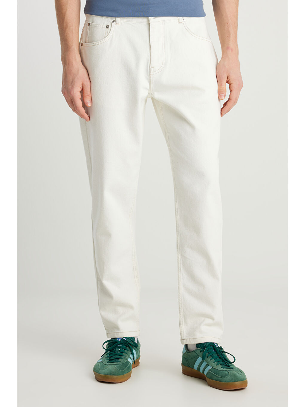 %100  Pamuk Frank Relaxed Fit Beyaz Jean Denim Pantolon-2