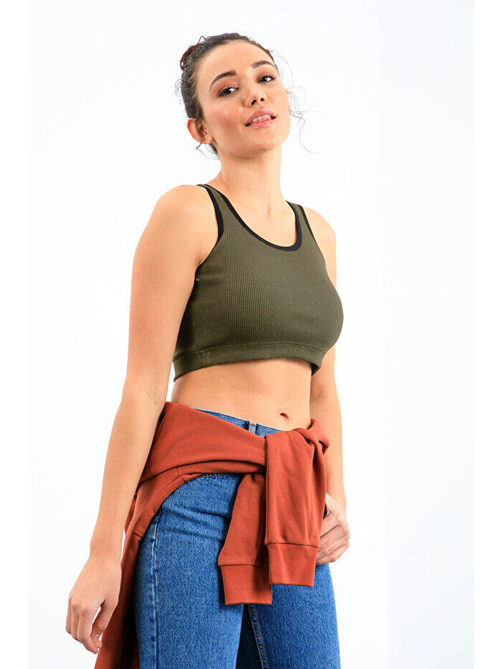 Siyah Basic U Yaka 5li Paket Kadın Crop Top Atlet - 97160-3